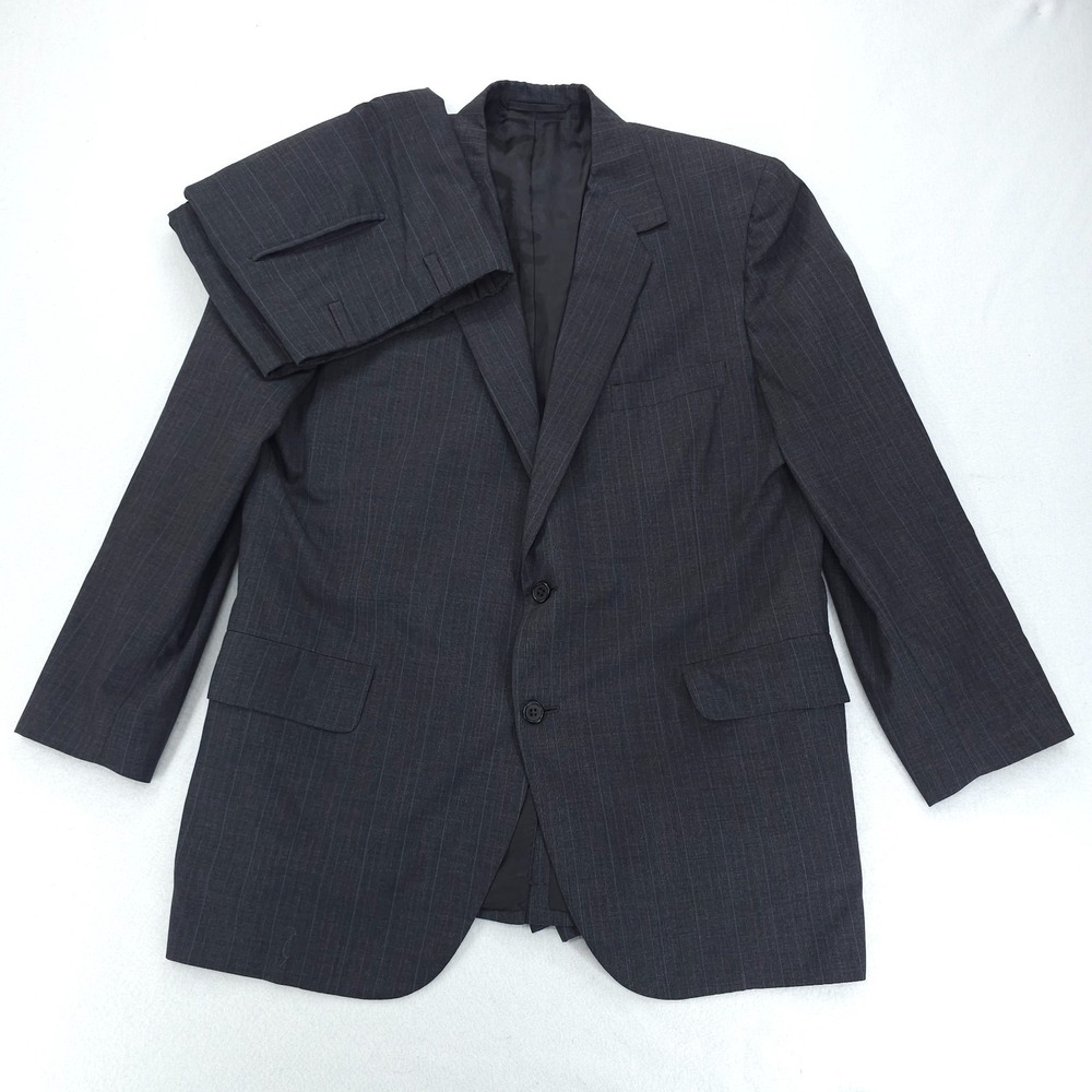 Oxxford Clothes Suit Mens 44 40x28 Gray Pinstripe 2 Button Pleated Full Liner